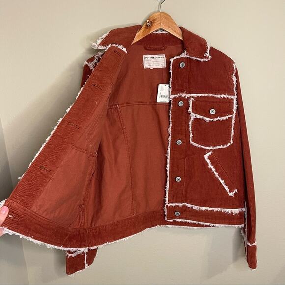 NEW Free People Heartland Workwear Jacket Orange Rust Frayed Edges S - Picture 7 of 10